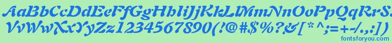Fonte PaletteBlackSsiBlackItalic – fontes azuis em um fundo verde