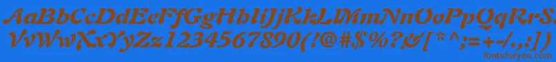 フォントPaletteBlackSsiBlackItalic – 茶色の文字が青い背景にあります。