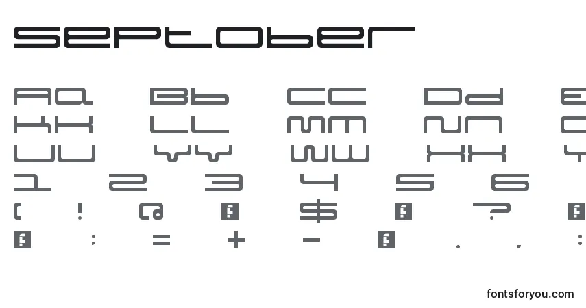 A fonte Septober – alfabeto, números, caracteres especiais
