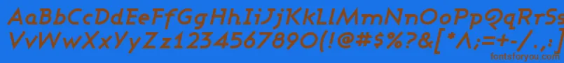 フォントAshbyBoldItalic – 茶色の文字が青い背景にあります。