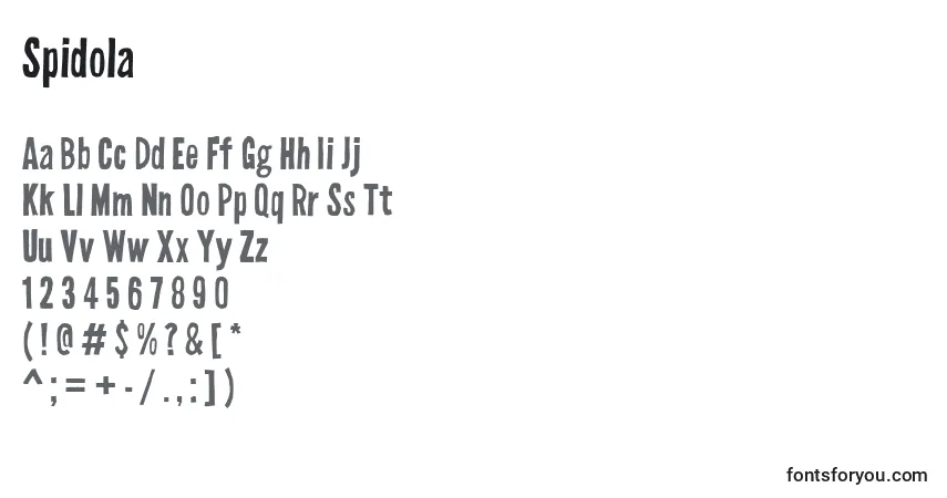 Шрифт Spidola – алфавит, цифры, специальные символы