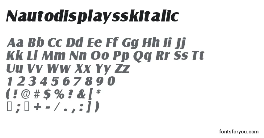 A fonte NautodisplaysskItalic – alfabeto, números, caracteres especiais