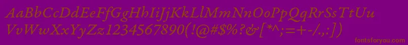 Saiba mais sobre a fonte GaramondpremrproItcapt Fonte GaramondpremrproItcapt – fontes marrons em um fundo roxo
