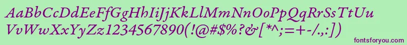 GaramondpremrproItcapt Font – Purple Fonts on Green Background