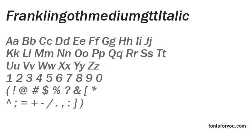 Czcionka FranklingothmediumgttItalic – alfabet, cyfry, specjalne znaki