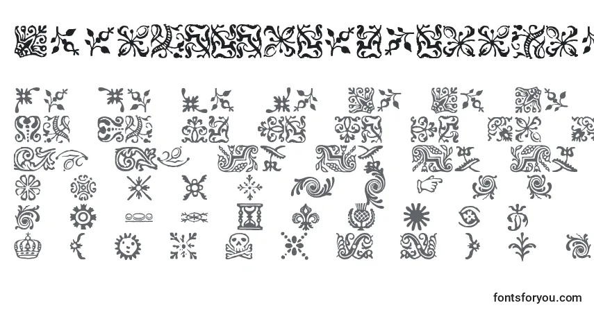 Fcaslonornamentsitctt-fontti – aakkoset, numerot, erikoismerkit
