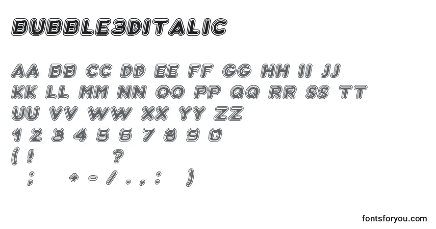 Czcionka Bubble3DItalic – alfabet, cyfry, specjalne znaki