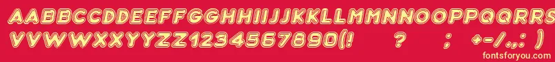 Bubble3DItalic-Schriftart – Gelbe Schriften auf rotem Hintergrund