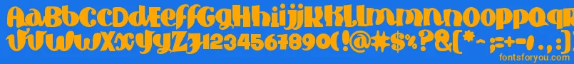 フォントSilure – オレンジ色の文字が青い背景にあります。