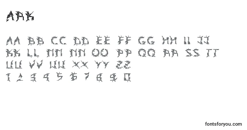Schriftart Ark – Alphabet, Zahlen, spezielle Symbole