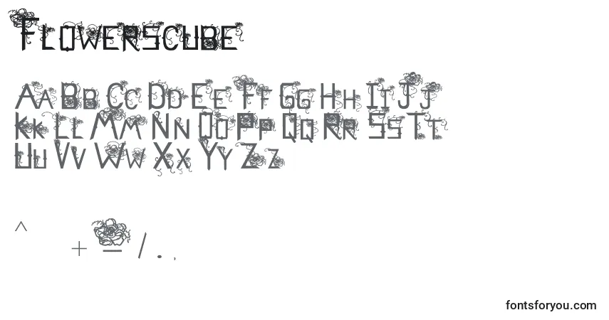 A fonte Flowerscube – alfabeto, números, caracteres especiais