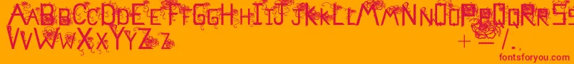 Flowerscube-Schriftart – Rote Schriften auf orangefarbenem Hintergrund