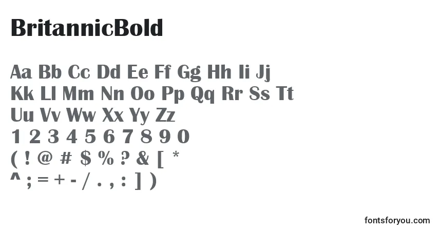 A fonte BritannicBold – alfabeto, números, caracteres especiais