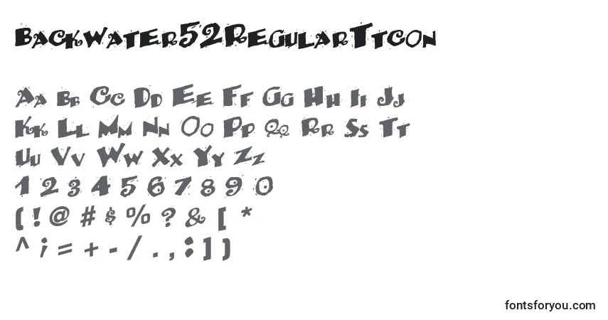 Czcionka Backwater52RegularTtcon – alfabet, cyfry, specjalne znaki
