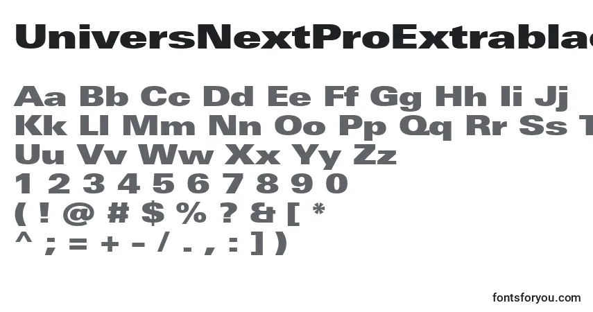 Schriftart UniversNextProExtrablackExtended – Alphabet, Zahlen, spezielle Symbole