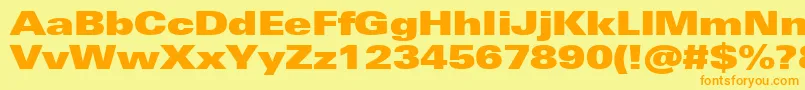 UniversNextProExtrablackExtended-Schriftart – Orangefarbene Schriften auf gelbem Hintergrund
