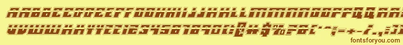フォントMicronianLaserAcademyItalic – 茶色の文字が黄色の背景にあります。