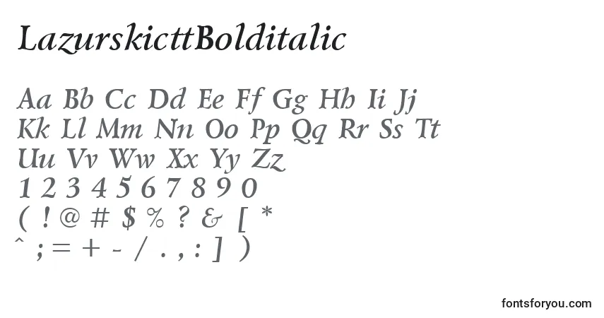 Czcionka LazurskicttBolditalic – alfabet, cyfry, specjalne znaki