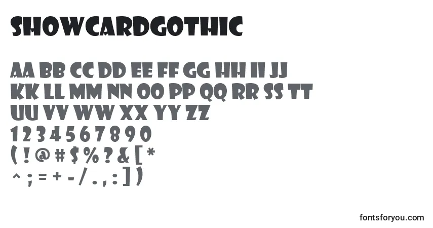 Czcionka ShowcardGothic – alfabet, cyfry, specjalne znaki