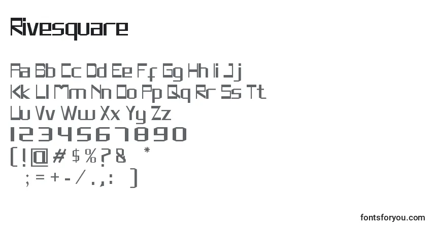 A fonte Rivesquare – alfabeto, números, caracteres especiais