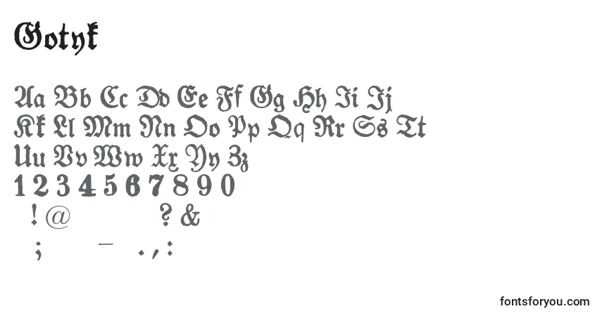 Czcionka Gotyk – alfabet, cyfry, specjalne znaki