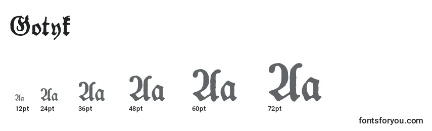 Размеры шрифта Gotyk