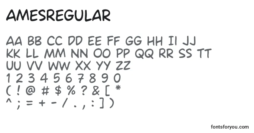 A fonte AmesRegular – alfabeto, números, caracteres especiais