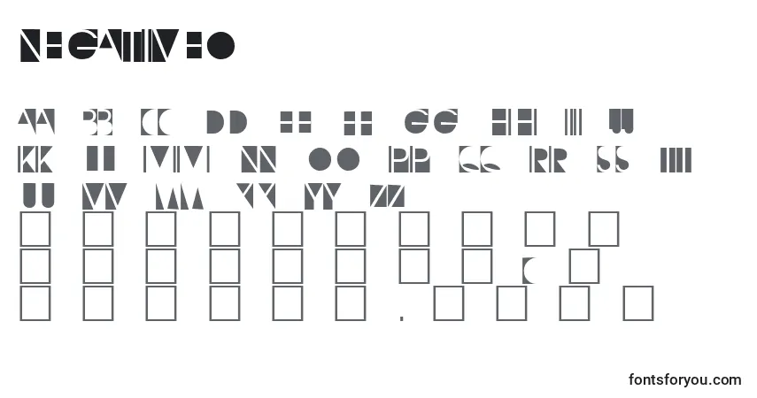 Czcionka Negativeo – alfabet, cyfry, specjalne znaki