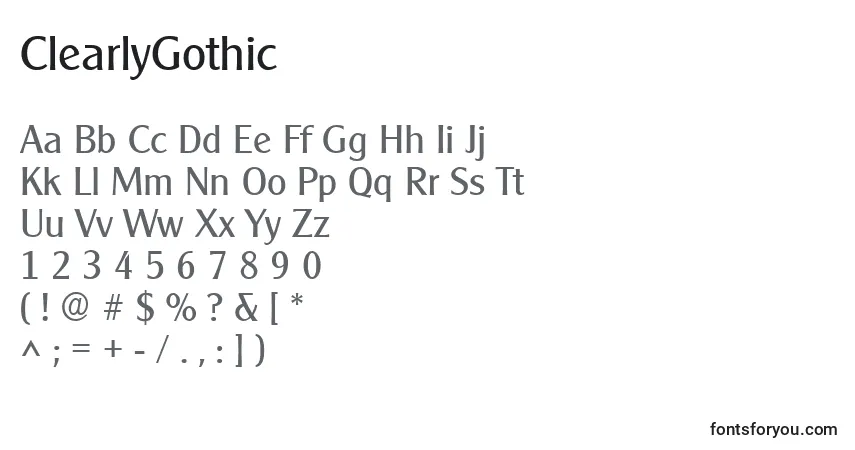 ClearlyGothic-fontti – aakkoset, numerot, erikoismerkit