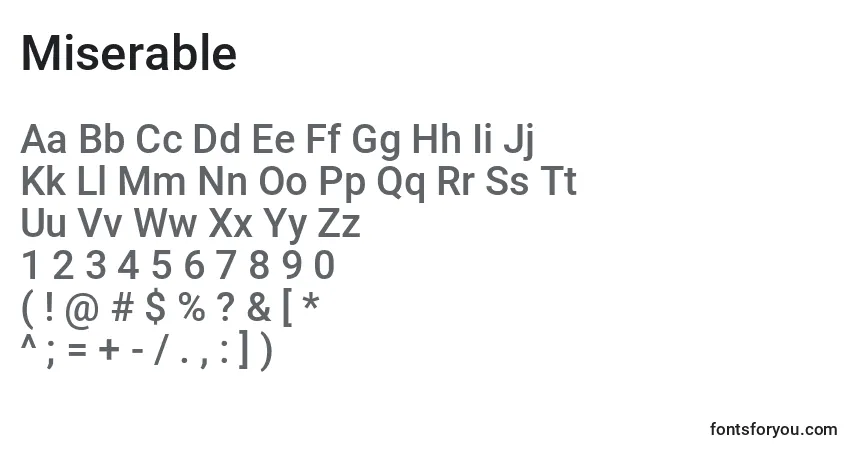 Шрифт Miserable – алфавит, цифры, специальные символы