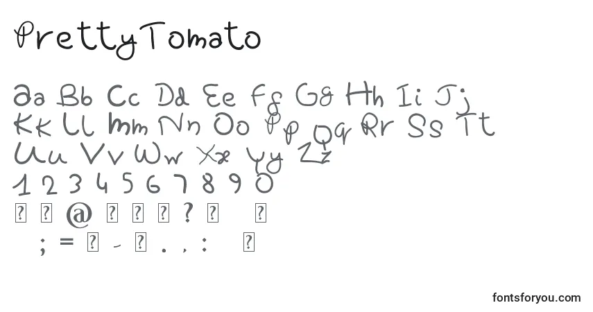 Czcionka PrettyTomato – alfabet, cyfry, specjalne znaki