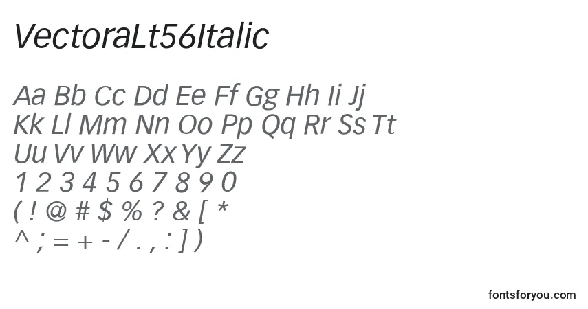 A fonte VectoraLt56Italic – alfabeto, números, caracteres especiais