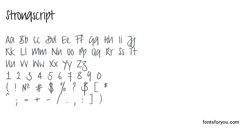 A fonte Strongscript – alfabeto, números, caracteres especiais