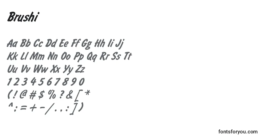 Schriftart Brushi – Alphabet, Zahlen, spezielle Symbole