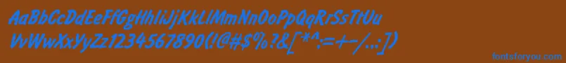 Brushi-Schriftart – Blaue Schriften auf braunem Hintergrund