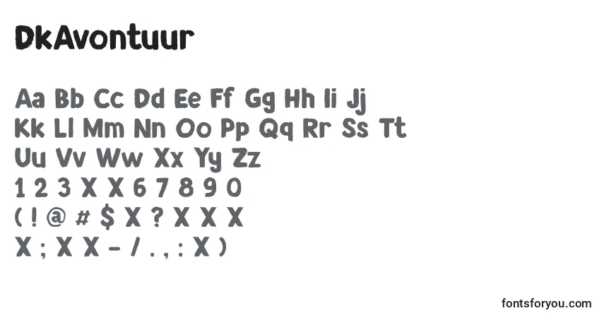 Schriftart DkAvontuur – Alphabet, Zahlen, spezielle Symbole