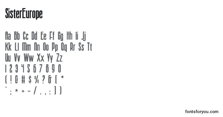 A fonte SisterEurope – alfabeto, números, caracteres especiais