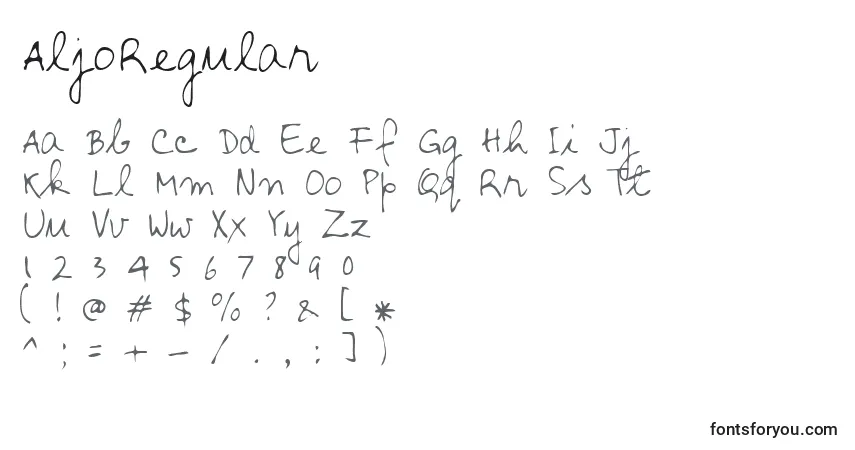 Schriftart AljoRegular – Alphabet, Zahlen, spezielle Symbole