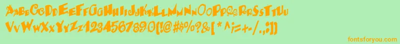フォントBackRegular – オレンジの文字が緑の背景にあります。