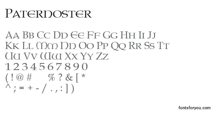 Paternoster-fontti – aakkoset, numerot, erikoismerkit