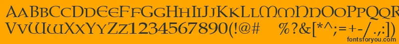 Paternoster-Schriftart – Schwarze Schriften auf orangefarbenem Hintergrund
