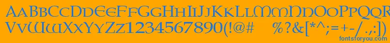 Paternoster-Schriftart – Blaue Schriften auf orangefarbenem Hintergrund