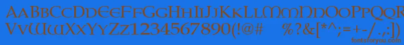 Paternoster-Schriftart – Braune Schriften auf blauem Hintergrund