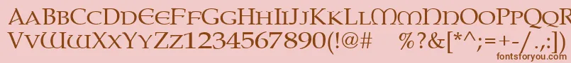 Paternoster-Schriftart – Braune Schriften auf rosa Hintergrund