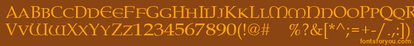 Paternoster-Schriftart – Orangefarbene Schriften auf braunem Hintergrund