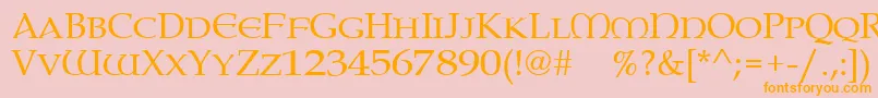 Paternoster-Schriftart – Orangefarbene Schriften auf rosa Hintergrund