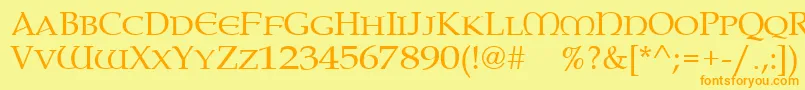 Paternoster-Schriftart – Orangefarbene Schriften auf gelbem Hintergrund