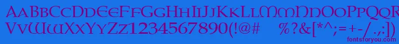 Paternoster-Schriftart – Violette Schriften auf blauem Hintergrund