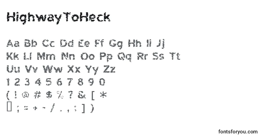 A fonte HighwayToHeck – alfabeto, números, caracteres especiais