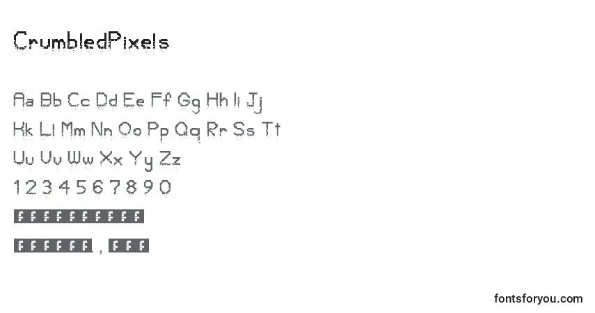 A fonte CrumbledPixels – alfabeto, números, caracteres especiais